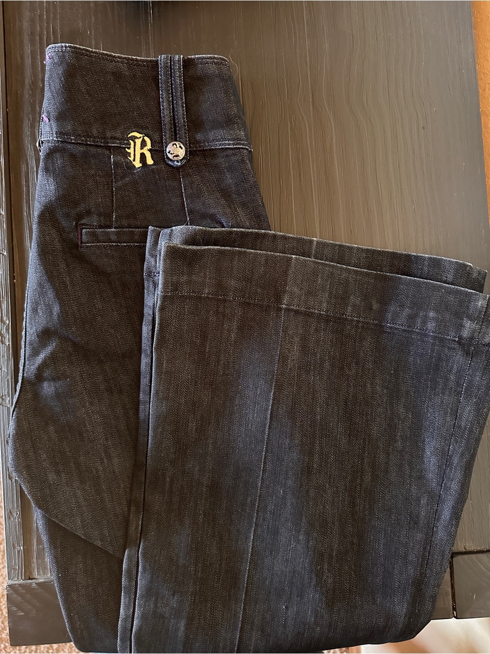 Rock & Republic Y2K Dark Wash Trouser Jeans Leopard Lining, Size 27 Inseam 34